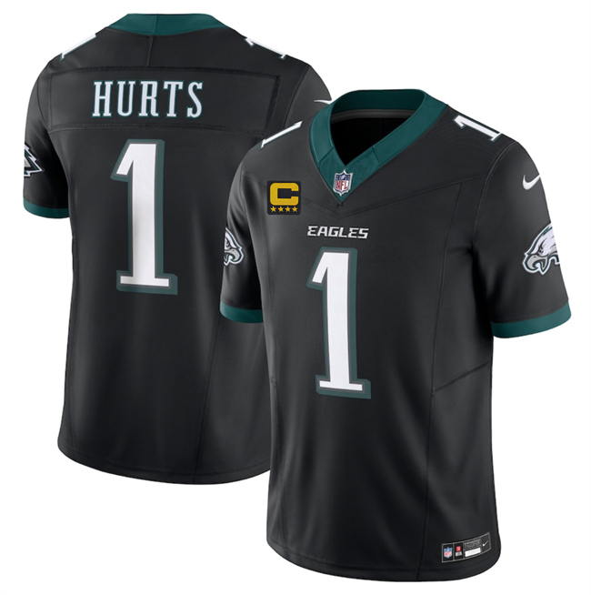 Men's Black Philadelphia Eagles #1 Jalen Jurts 2025 F.U.S.E. With 4-Star C Patch Vapor Untouchable Limited Throwback Stitched Football Jersey